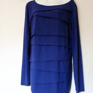 Apostrophe Long Sleeve Midnight Blue Top, Layerd Falling Fabric